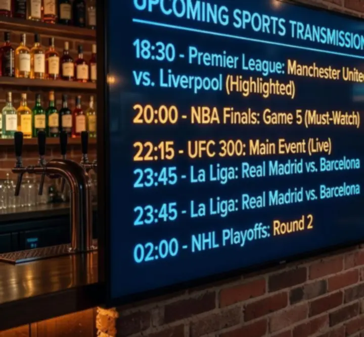 Ekran z wyświetlonym harmonogramem transmisji sportowych na żywo w DIGITAL ADVANTAGE STUDIOS LLC.